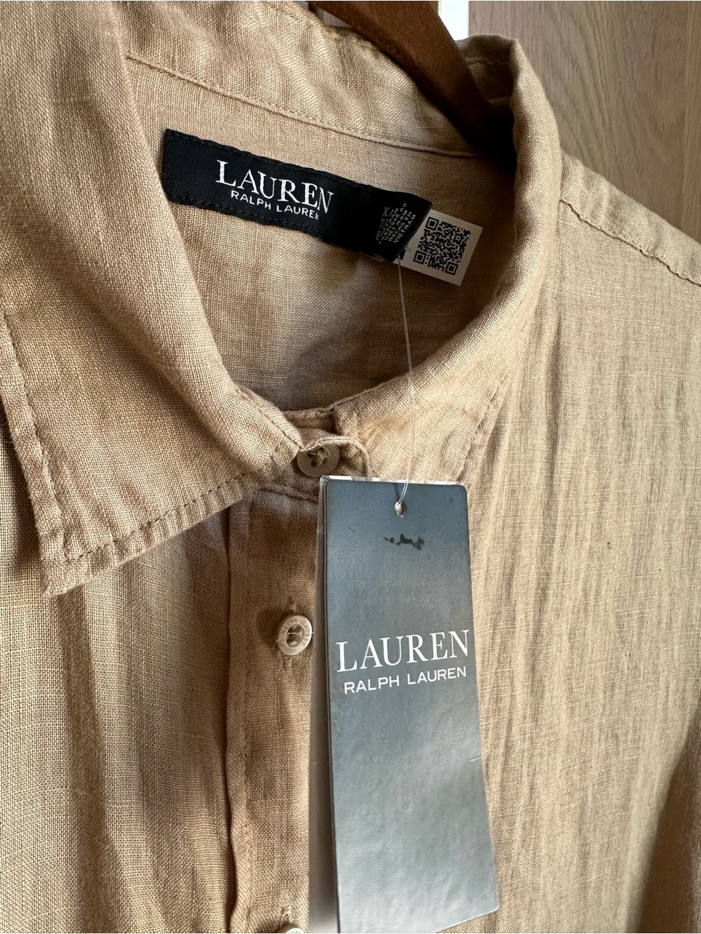 LAUREN Ralph Lauren women’s Beige Linen Button-Up Shirt